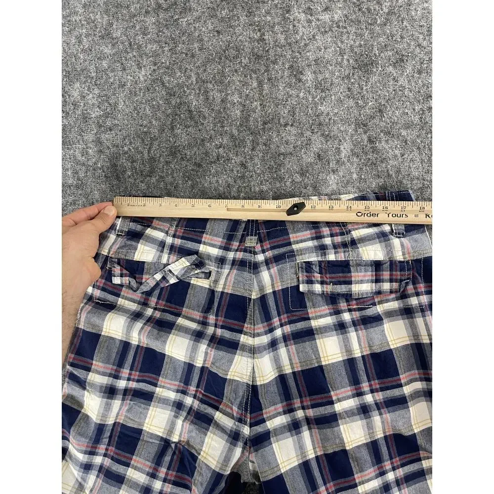 Nautica Men’s Navy, White & Red Plaid Flat Front Shorts